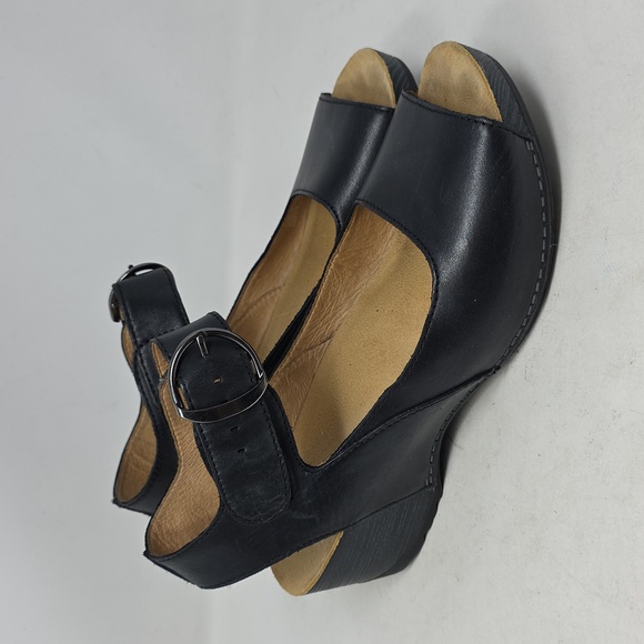 Dansko Tiana Black Leather Wedge Sandals Size 39 - Picture 3 of 6